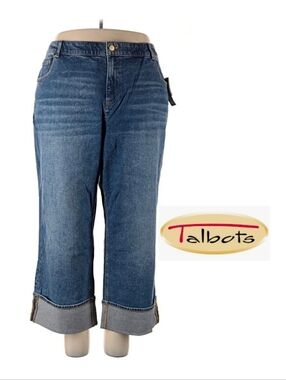 NWT Talbots Blue Wide-Leg Cropped Jeans with Rolled Cuffs 22W Capri